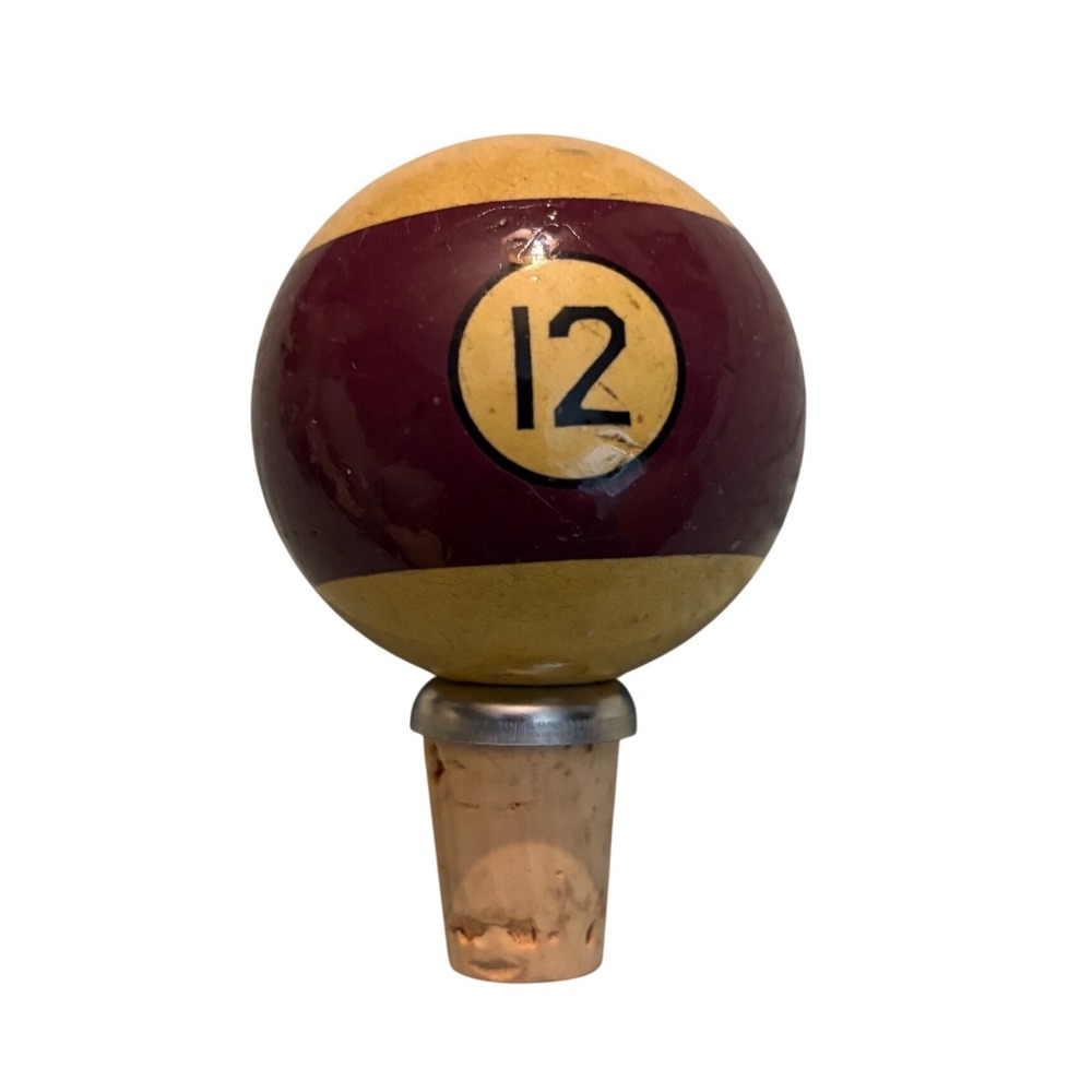 Vintage Number 12 Pool Ball Wine Bottle Stopper Billiards Barware Decor